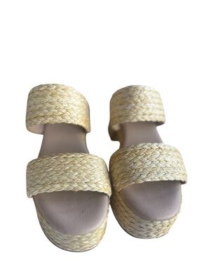 NOBO Raffia Woven Block Heel Sandals Women Size 8 Summer Mule Beige